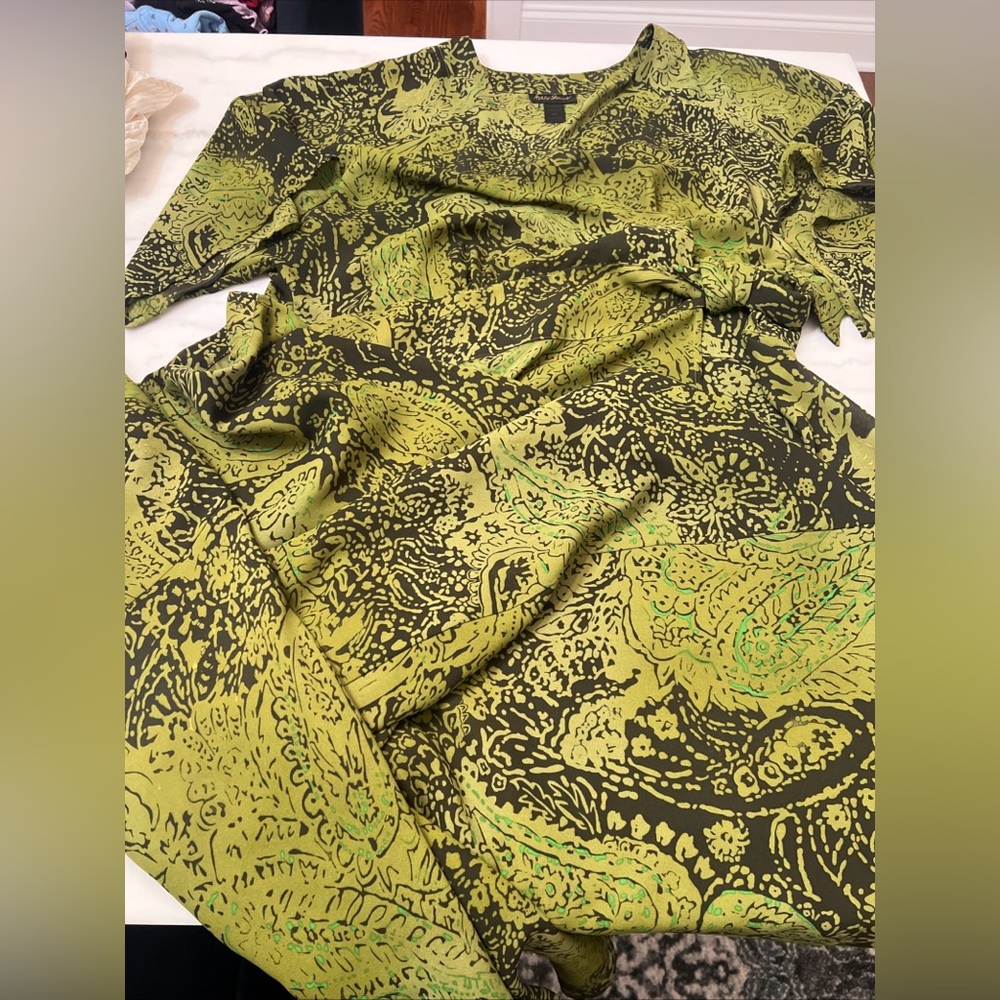 Ashley Stewart Green Floral 2 Piece Wrap Blouse Maxi Skirt 22W